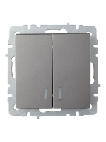 BRITE Выключатель двухклавишный с индикацией 10А ВС10-2-1-БрС сталь IEK BR-V20-1-10-K46