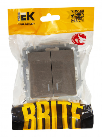 BRITE Выключатель двухклавишный с индикацией 10А ВС10-2-1-БрС сталь IEK BR-V20-1-10-K46