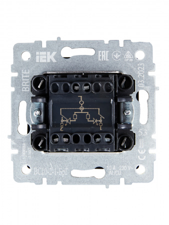 BRITE Выключатель двухклавишный с индикацией 10А ВС10-2-1-БрГ графит IEK BR-V20-1-10-K53