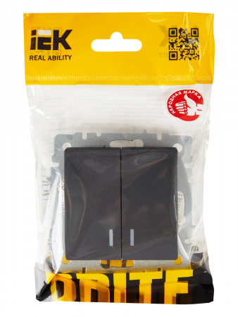 BRITE Выключатель двухклавишный с индикацией 10А ВС10-2-1-БрГ графит IEK BR-V20-1-10-K53