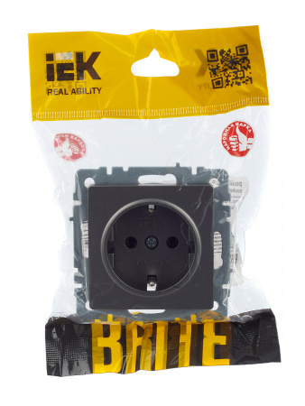 BRITE Розетка с заземлением без защитных шторок 16А РС11-1-0-БрС сталь IEK BR-R11-16-K46