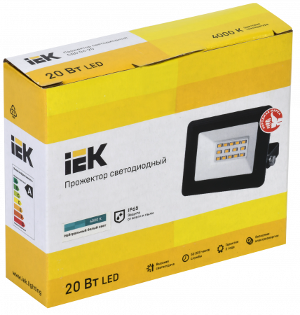 LPDO601-20-40-K02 Прожектор СДО 06-20 светодиодный черный IP65 4000K IEK 