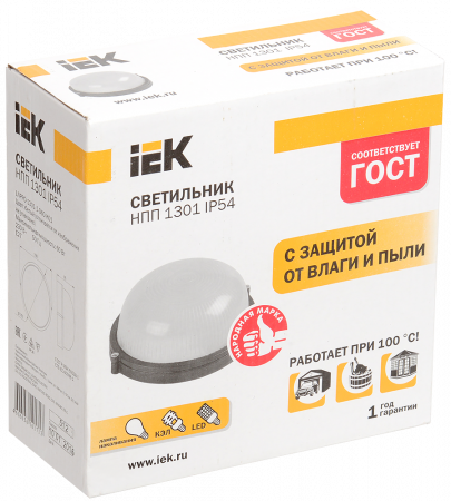 Светильник НПП1301 белый/круг 60Вт IP54 IEK LNPP0-1301-1-060-K01