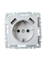BRITE Розетка с заземлением с защитными шторками 16А с USB A+A 2.1А РЮш10-1-БрА алюминий IEK BR-R14-16-U21-D21-K47