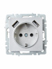 BRITE Розетка с заземлением с защитными шторками 16А с USB A+A 2.1А РЮш10-1-БрА алюминий IEK BR-R14-16-U21-D21-K47