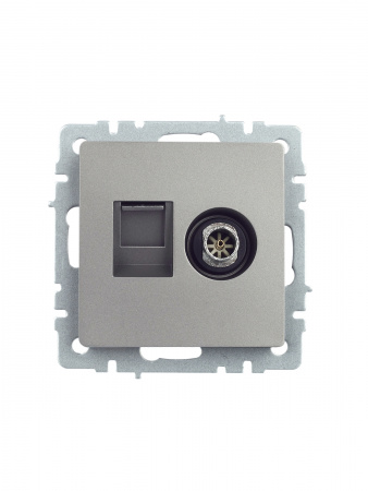 BRITE Розетка двойная TV+RJ45 кат.5E РТВ/РК12-БрС сталь IEK BR-AK20-1-K46