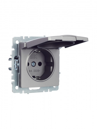 BR-R16-16-44-K46 BRITE Розетка с заземлением с защитными шторками и крышкой 16А IP44 РСбш10-3-44-БрС сталь IEK 