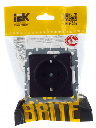 BRITE Розетка с заземлением с защитными шторками 16А РС14-1-0-БрЧ черный IEK BR-R14-16-K02