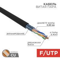 Кабель витая пара FTP 4PR 24AWG, CAT5e наружный (OUTDOOR) (бухта 305 м), REXANT 01-0146