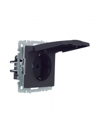 BR-R16-16-44-K53 BRITE Розетка одинарная с заземлением с защитными шторками и крышкой 16А IP44 РСбш10-3-44-БрГ графит IEK 