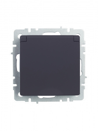 BRITE Розетка одинарная с заземлением с защитными шторками и крышкой 16А IP44 РСбш10-3-44-БрГ графит IEK BR-R16-16-44-K53