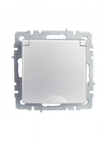 BRITE Розетка с заземлением с защитными шторками и крышкой 16А IP20 РСбш10-3-БрА алюминий IEK BR-R16-16-K47