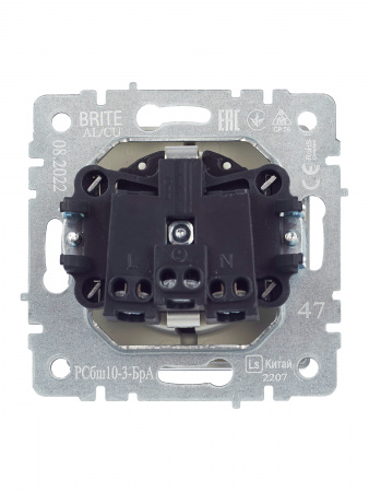 BRITE Розетка с заземлением с защитными шторками и крышкой 16А IP20 РСбш10-3-БрА алюминий IEK BR-R16-16-K47