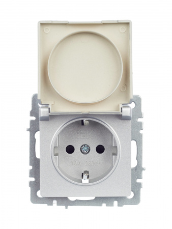 BRITE Розетка с заземлением с защитными шторками и крышкой 16А IP20 РСбш10-3-БрА алюминий IEK BR-R16-16-K47