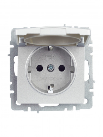 BRITE Розетка с заземлением с защитными шторками и крышкой 16А IP20 РСбш10-3-БрА алюминий IEK BR-R16-16-K47