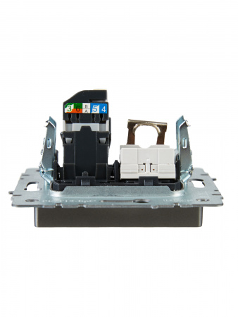 BRITE Розетка двойная RJ11+RJ45 кат.5E РК/Т12-БрС сталь IEK BR-KT20-O-1-K46