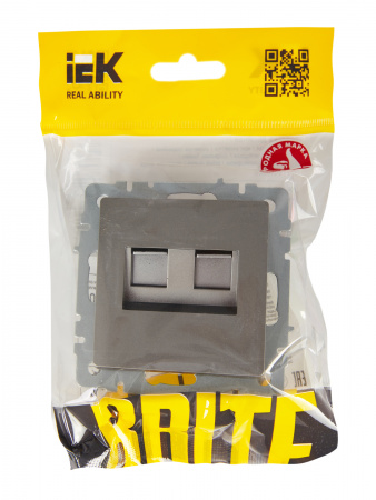 BRITE Розетка двойная RJ11+RJ45 кат.5E РК/Т12-БрС сталь IEK BR-KT20-O-1-K46
