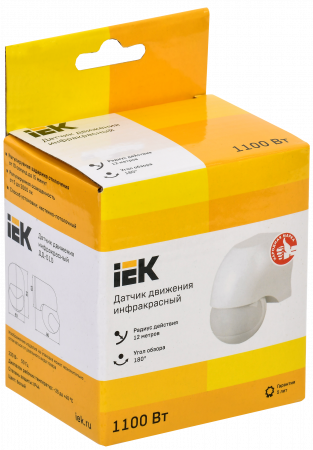LDD10-010-1100-001 Датчик движения ДД 010 белый, макс. нагрузка 1100Вт, угол обзора 180град., дальность 10м, IP44, IEK 