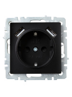 BRITE Розетка с заземлением с защитными шторками 16А с USB A+A 2.1А РЮш10-1-БрЧ черный IEK BR-R14-16-U21-D21-K02