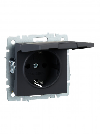 BRITE Розетка с заземлением с защитными шторками и крышкой 16А IP20 РСбш10-3-БрГ графит IEK BR-R16-16-K53
