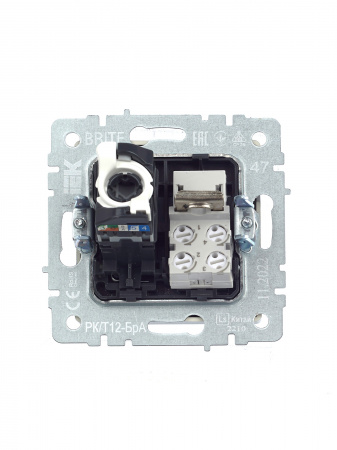 BRITE Розетка двойная RJ11+RJ45 кат.5E РК/Т12-БрА алюминий IEK BR-KT20-O-1-K47