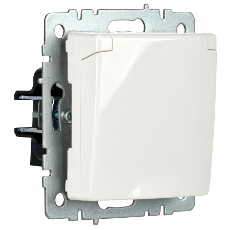 BRITE Розетка с заземлением с защитными шторками и крышкой 16А IP20 РСбш10-3-БрБ белый IEK BR-R16-16-K01