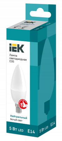 Лампа светодиодная C35 свеча 5Вт 230В 4000К E14 IEK LLE-C35-5-230-40-E14