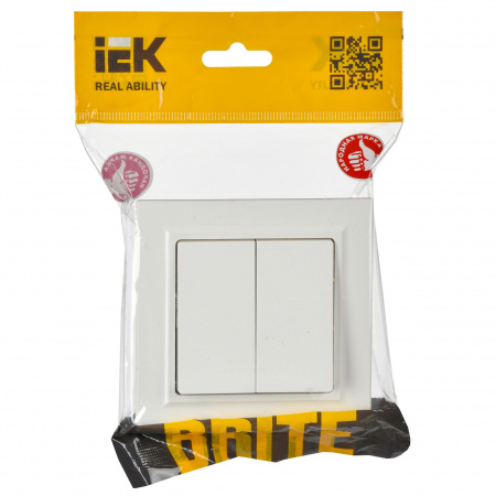 BRITE Выключатель двухклавишный 10А в сборе ВСР10-2-0-БрБ белый IEK BR-V20-0-10-K01-F