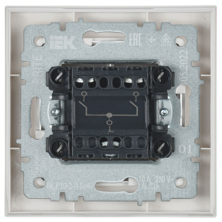 BRITE Выключатель двухклавишный 10А в сборе ВСР10-2-0-БрБ белый IEK BR-V20-0-10-K01-F