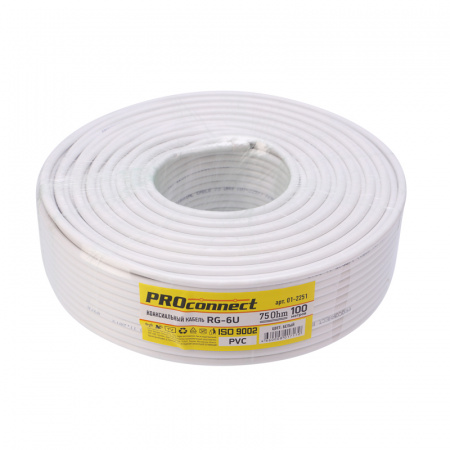 Кабель коаксиальный PROconnect LIGHT RG-6U, 75 Ом, CCS/Al/Al, бухта 100 м, бел REXANT 01-2251