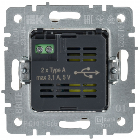 BRITE Розетка USB A+A 5В 3.1А РЮ10-1-БрБ белый IEK BR-U21-D31-K01