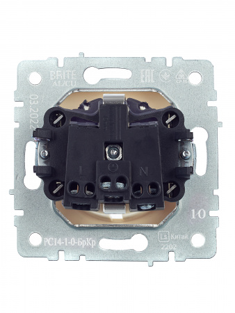 BRITE Розетка с заземлением с защитными шторками 16А РС14-1-0-БрКр бежевый IEK BR-R14-16-K10