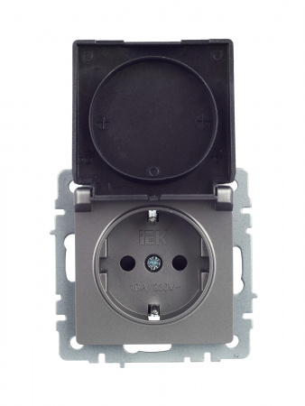 BRITE Розетка с заземлением с защитными шторками и крышкой 16А IP20 РСбш10-3-БрС сталь IEK BR-R16-16-K46
