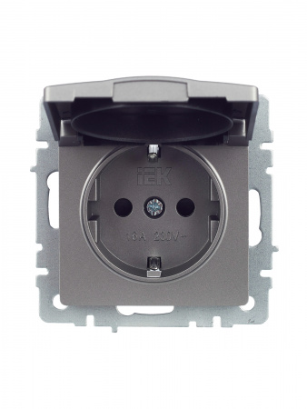 BRITE Розетка с заземлением с защитными шторками и крышкой 16А IP20 РСбш10-3-БрС сталь IEK BR-R16-16-K46
