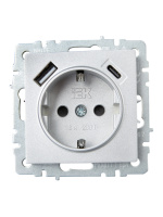 BRITE Розетка с заземлением с защитными шторками 16А с USB A+C 18Вт РЮш11-1-БрА алюминий IEK BR-R14-16-U22-018-K47