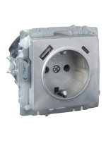 BRITE Розетка с заземлением с защитными шторками 16А с USB A+C 18Вт РЮш11-1-БрА алюминий IEK BR-R14-16-U22-018-K47