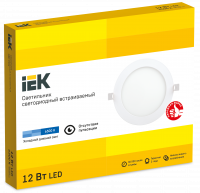 Светильник светодиодный встраиваемый ДВО 1606 белый круг LED 12Вт 6500 IP20 IEK LDVO0-1606-1-12-6500-K01