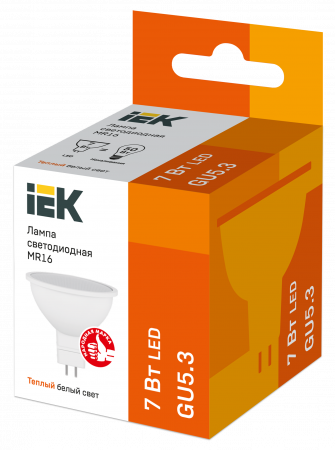 Лампа светодиодная MR16 софит 7Вт 230В 3000К GU5.3 IEK LLE-MR16-7-230-30-GU5