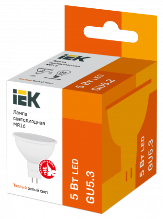LLE-MR16-5-230-30-GU5 Лампа светодиодная MR16 софит 5Вт 230В 3000К GU5.3 IEK 