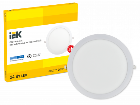 LDVO0-1610-1-24-6500-K01 Светильник светодиодный встраиваемый ДВО 1610 белый круг LED 24Вт 6500 IP20 IEK 