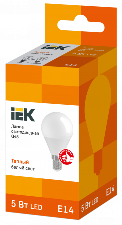 Лампа светодиодная G45 шар 5Вт 230В 3000К E14 IEK LLE-G45-5-230-30-E14