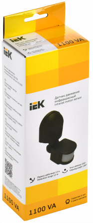 LDD10-008-1100-002 Датчик движения ДД 008 черный, макс. нагрузка 1100Вт, угол обзора 180град., дальность 12м, IP44, IEK 