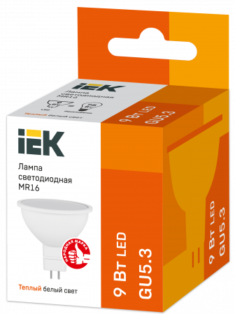 LLE-MR16-9-230-30-GU5 Лампа светодиодная MR16 софит 9Вт 230В 3000К GU5.3 IEK  
