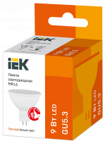 Лампа светодиодная MR16 софит 9Вт 230В 3000К GU5.3 IEK LLE-MR16-9-230-30-GU5 