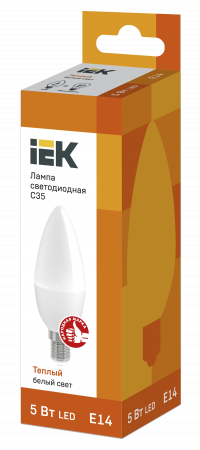 Лампа светодиодная C35 свеча 5Вт 230В 3000К E14 IEK LLE-C35-5-230-30-E14