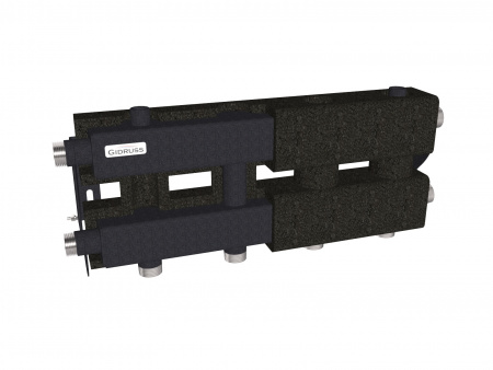 Коллектор модульный MK-60-3D.EPP на 3 контура G 1', магистраль G 1', с термоизоляцией до 60 кВт черный муар с серебром, ст. 09Г2С Gidruss MK 6002T 20