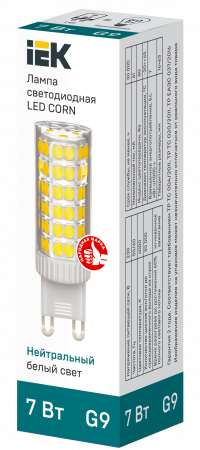 Лампа светодиодная CORN капсула 7Вт 230В 4000К керамика G9 IEK LLE-CORN-7-230-40-G9