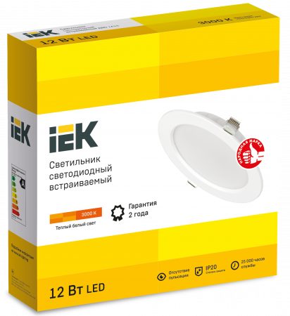 LDVO0-1613-12-3000-K01 Светильник светодиодный ДВО 1613 белый круг 12Вт 3000К IP20 IEK 