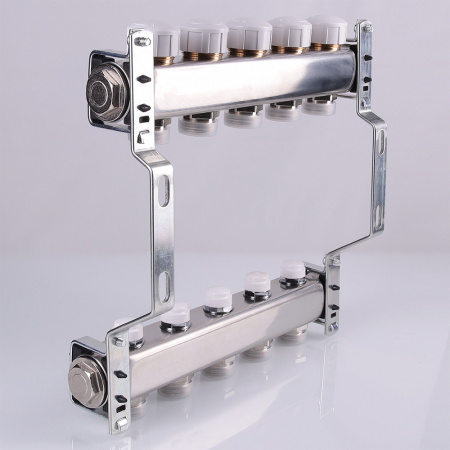 VTc.582.EMNX.0606 Блок коллекторный с ручными регулировочными клапанами 1' x 6 вых+евроконус 3/4' VALTEC 