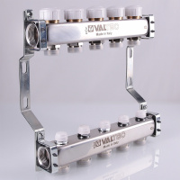 Блок коллекторный с ручными регулировочными клапанами 1' x 6 вых+евроконус 3/4' VALTEC VTc.582.EMNX.0606